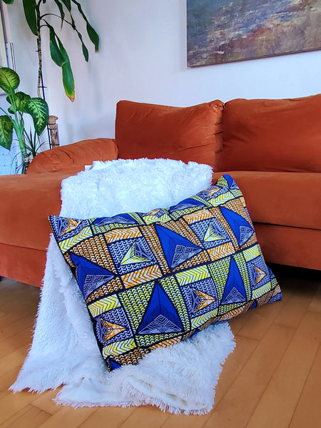 Abstract Blue and Yellow Floor Pillow