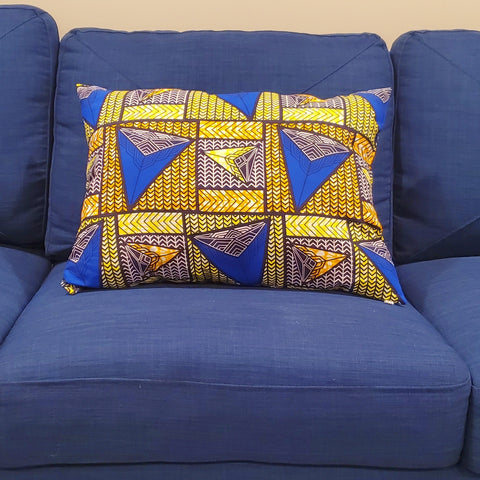 Abstract Blue and Yellow Pillow